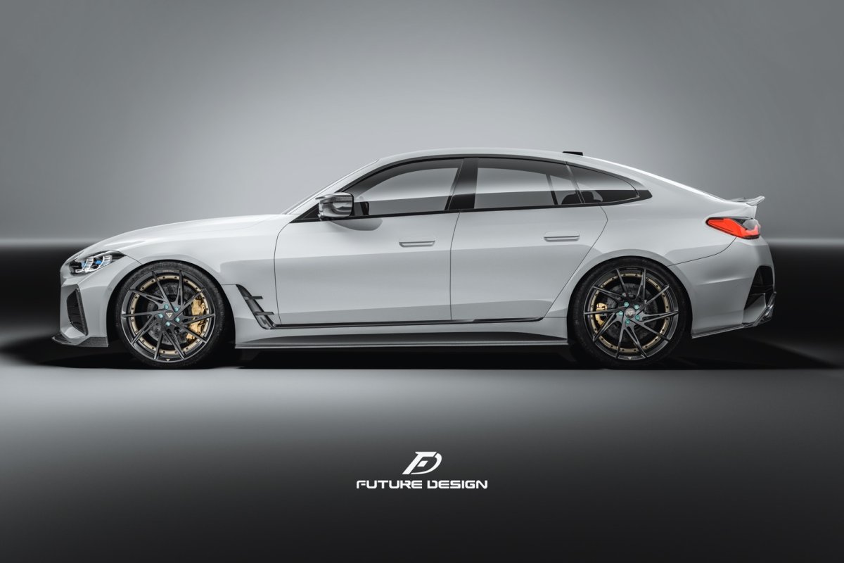 画像1: BMW 4シリーズ G26 グランクーペ Mスポーツ サイドスカート 本物DryCarbon ドライカーボン (1)