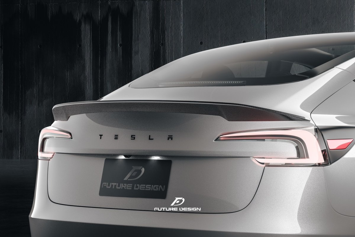 画像1: TESLA テスラ NEW MODEL 新型 モデル 3 トランク用 リアスポイラー 本物Drycarbon ドライカーボン (1)