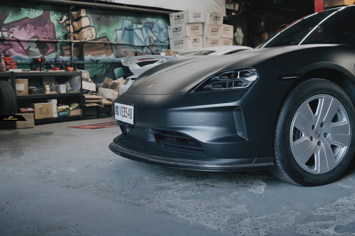 画像31: Porsche ポルシェ Taycan タイカン フロント リップスポイラー 本物Drycarbon ドライカーボン (31)