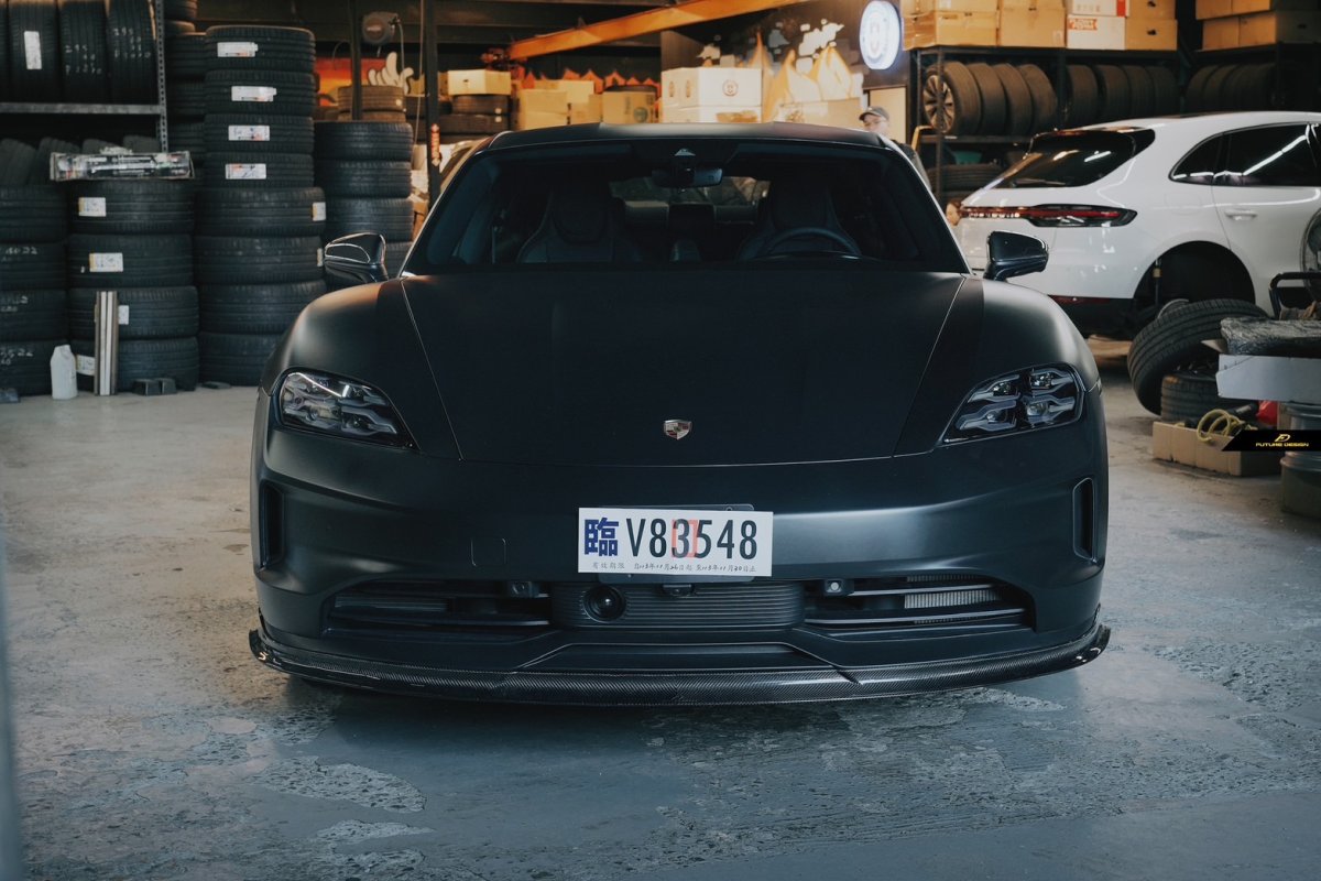 画像28: Porsche ポルシェ Taycan タイカン フロント リップスポイラー 本物Drycarbon ドライカーボン (28)