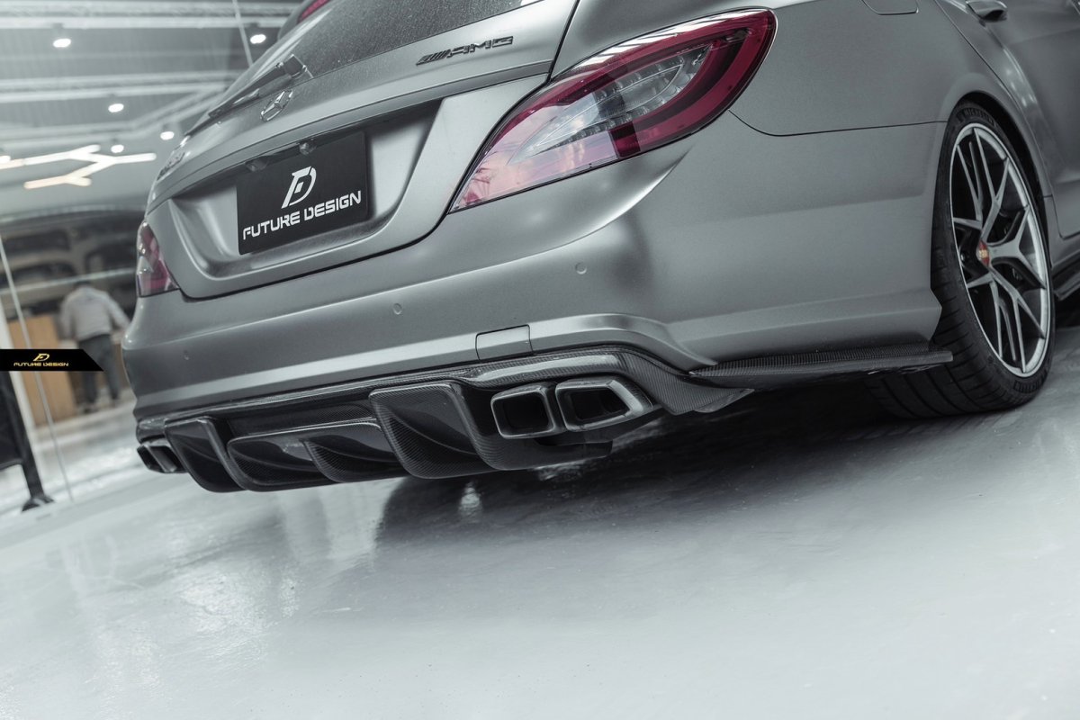 画像1: BENZ メルセデス・ベンツ CLS W218 AMGバンパー 用ディフューザー スポイラー 本物Carbon カーボン (1)