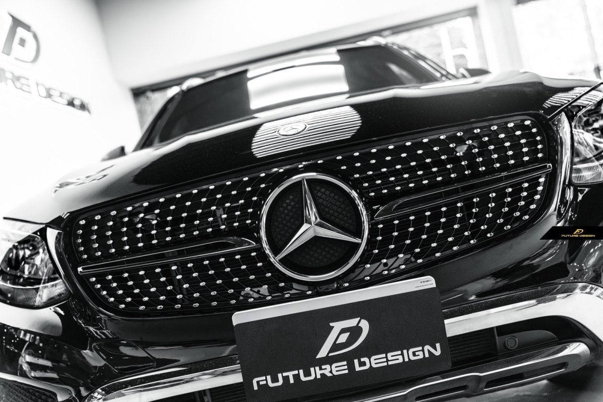 画像1: BENZ メルセデス・ベンツ W253 X253 C253 クーペ用 GLC45仕様 ダイヤモンド センターグリル ブラック・クローム (1)