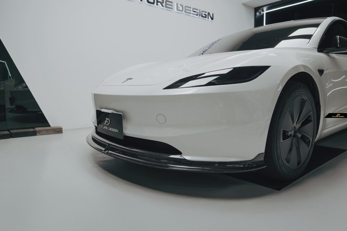 画像1: 【予約販売中に送料無料】TESLA テスラ NEW MODEL 新型 モデル 3 フロントバンパー用 リップスポイラー 本物Drycarbon ドライカーボン (1)