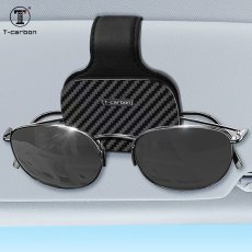 画像1: 全国送料無料【T-carbon】車載メガネクリップ 車用サングラスホルダー 車載 メガネホルダー レザーとカーボンファイバー製 サングラスクリ (1)