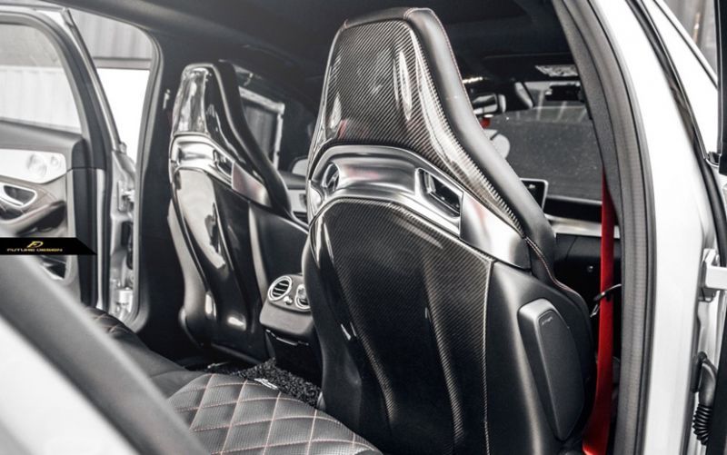 BENZ ベンツ Cクラス W205 C63 フロントシート用カーボンカバー 本物DryCarbon ドライカーボン AMG FD バックトリムカバー  Future Design Drycarbon parts