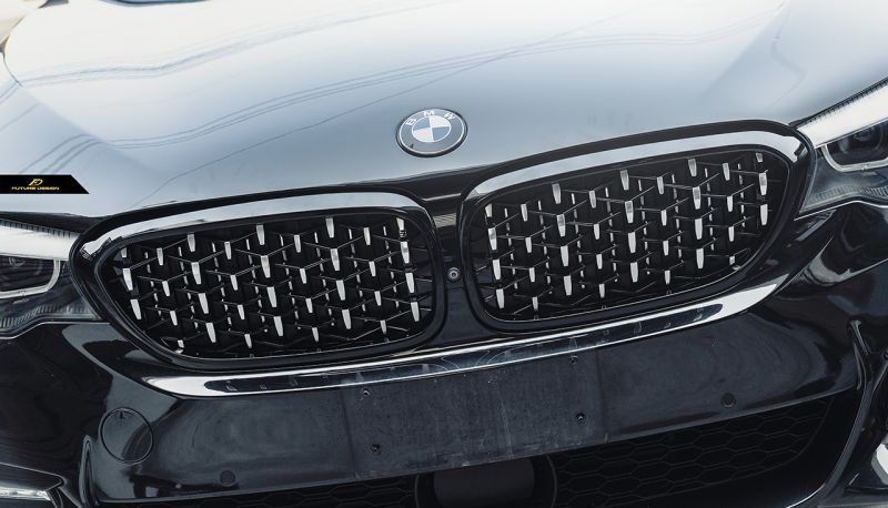 画像1: BMW G30 セダン G31 ツーリング フロント用 ダイヤモンド 艶ありブラックキドニーグリル センターグリル (1)