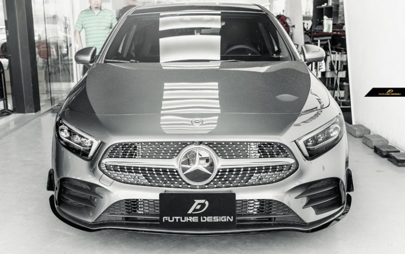 BENZ メルセデス・ベンツ A-Class セダン V177 フロント用A35 エディション1 ルック カナード スポイラー 7点セット A180  A200 ブラック